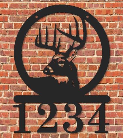 Deer Buck Round Silhouette Address Sign Metal with Custom Address numbers
