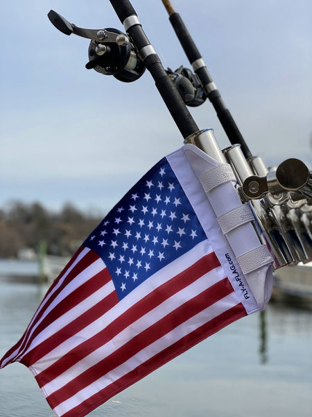 Boat Flag American USA Rod Holder Mounted